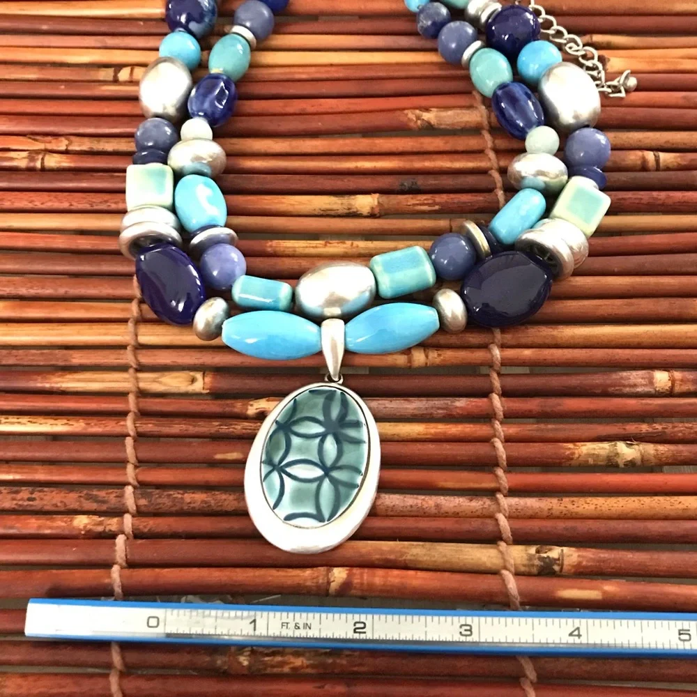 Chico’s Multi Strand Blue Ceramic Pendant Necklace - Picture 5 of 5